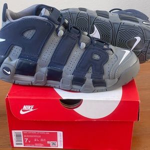 Nike Air More Uptempo Grey/Navy Grade School Kids' Shoes, Size: 7 Y